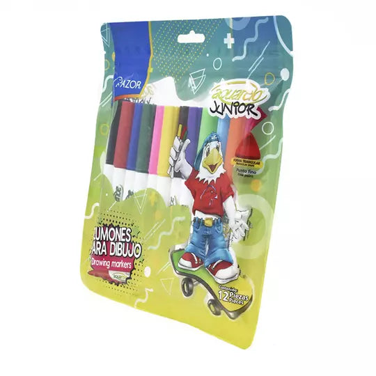 Marcador lavable Aquarelo Junior punta b ala 1 mm colores surtidos empaque 12 pzs
