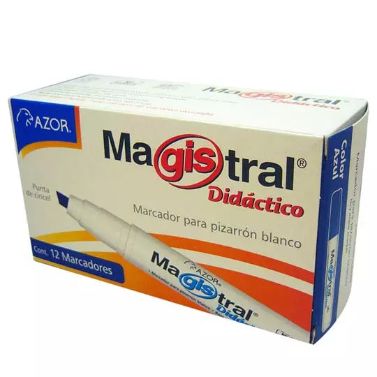 Marcador Magistral Didáctico punta cince l 6 mm color azul caja con 12 piezas