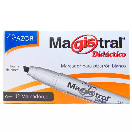 Marcador Magistral Didáctico punta cince l 6 mm color negro caja con 12 piezas