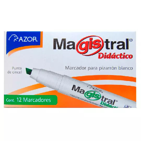 Marcador Magistral Didáctico punta cince l 6 mm color verde caja con 12 piezas