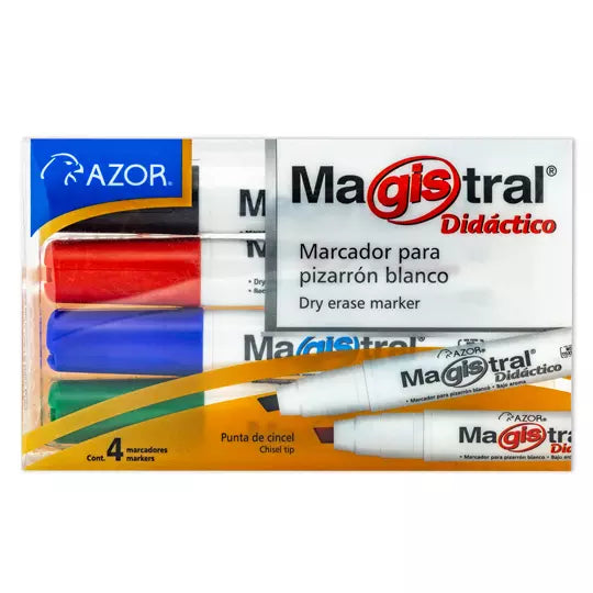 Marcador Magistral Didáctico punta cince l 6 mm colores surtidos empaque 4 pzas