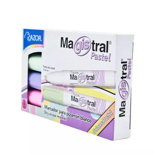 Marcador Magistral Didáctico punta cince l 6 mm colores pastel caja con 4 pzas