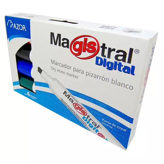 Marcador Magistral Digital punta cincel 6 mm colores surtidos empaque con 4 pzas