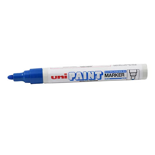 Marcador permanente UniPaint punta bala color azul caja con 12 pzas