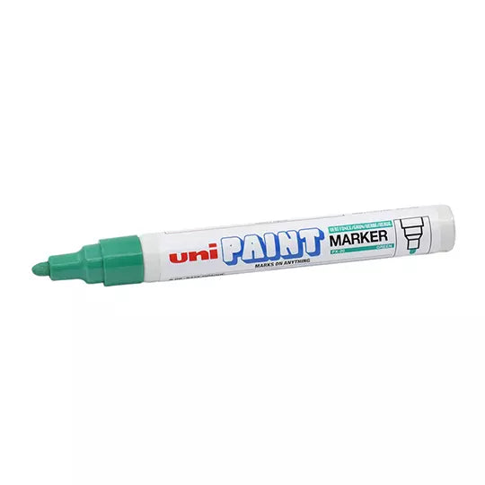 Marcador permanente UniPaint punta bala color verde caja con 12 pzas