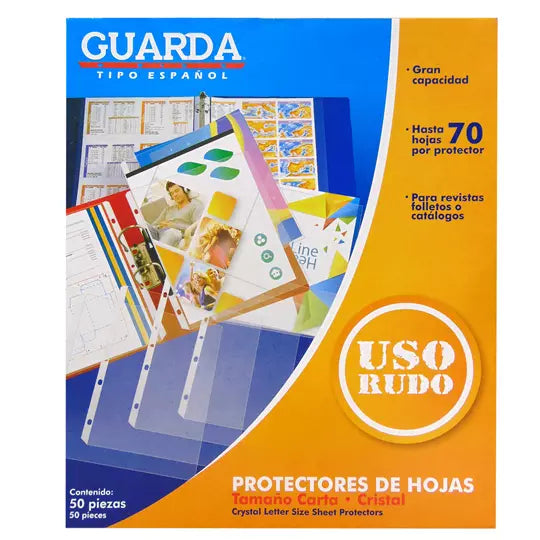 Protector de hojas cristalino Guarda 339 uso rudo tamaño carta caja con 50 pzas