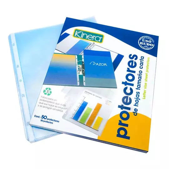 Protector de hojas traslucidos Kinera 36 9 uso rudo tamaño carta caja con 50 pzas