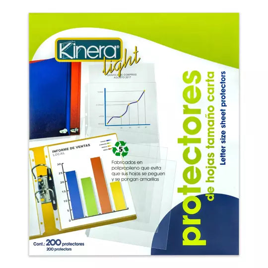 Protector de hojas traslucidos Kinera Li ght 370 tamaño carta caja con 200 pzas
