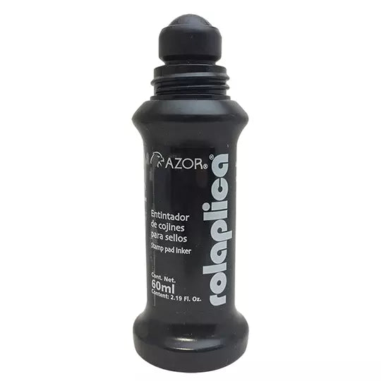 Tinta para sello Rolaplica Azor color ne gro sistema Roll-On 60 ml