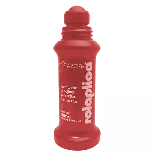 Tinta para sello Rolaplica Azor color ro jo sistema Roll-On 60 ml
