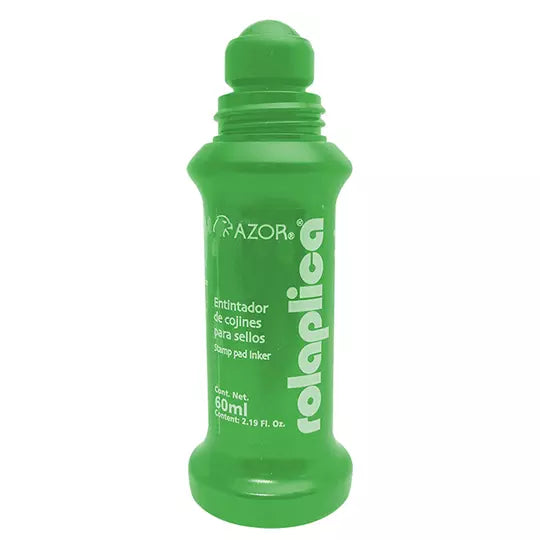 Tinta para sello Rolaplica Azor color ve rde sistema Roll-On 60 ml