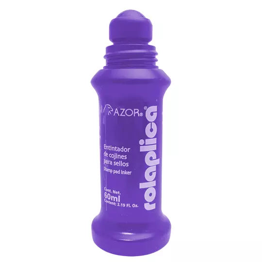 Tinta para sello Rolaplica Azor color vi oleta sistema Roll-On 60 ml