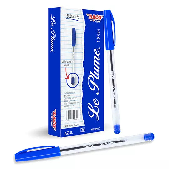 Bolígrafo BACO Le Plume punto mediano 1. 00 mm color azul caja con 12 piezas