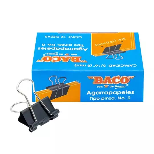 Sujeta documentos BACO No. 0 19 mm caja con 12 piezas