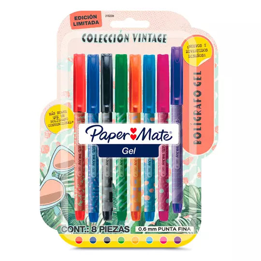 Boligrafo gel Paper Mate Vintage punto f ino estuche con 8 piezas