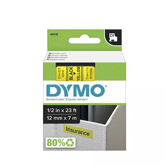 Etiqueta Label Manager negro sobre amari llo 12mmx7mm 1 pieza