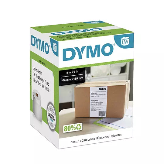 Etiqueta Dymo Label Writer negro sobre b lanco rollo con 220 etiquetas 104x159