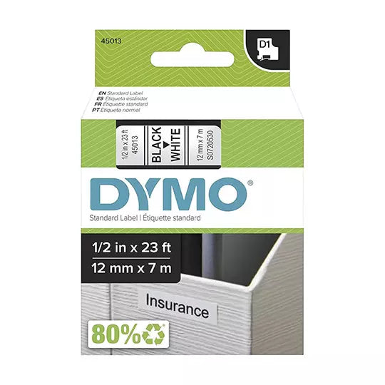 Cinta de plastico DYMO Labelmanager negr o sobre blanco de 12mm x 7 m pieza
