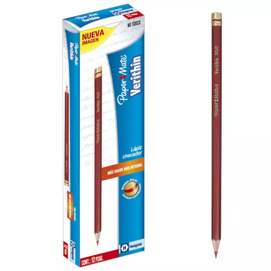 Lápiz checador Verithin rojo caja con 12 piezas