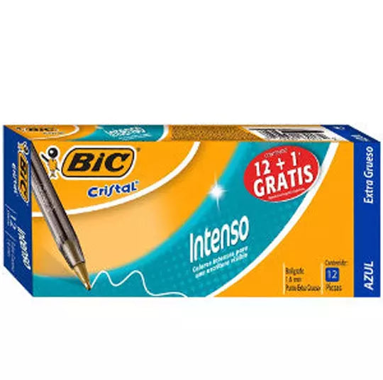 Bolígrafo BIC Cristal azul punto extra g rueso 1.6 mm caja con 12 piezas