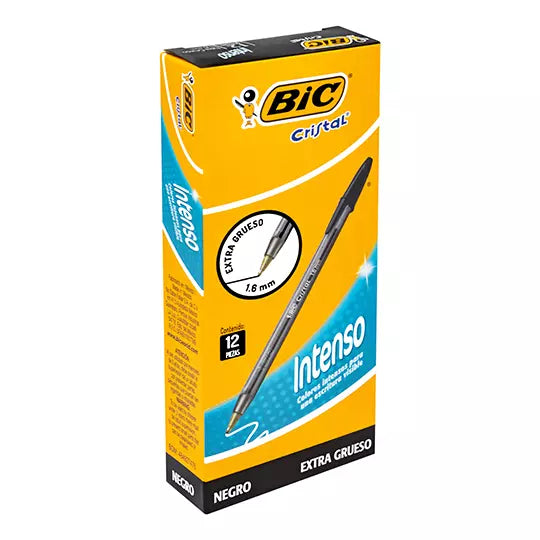 Bolígrafo BIC Cristal negro punto extra grueso 1.6 mm caja con 12 piezas