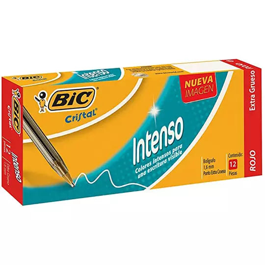 Bolígrafo BIC Cristal rojo punto extra g rueso 1.6 mm caja con 12 piezas