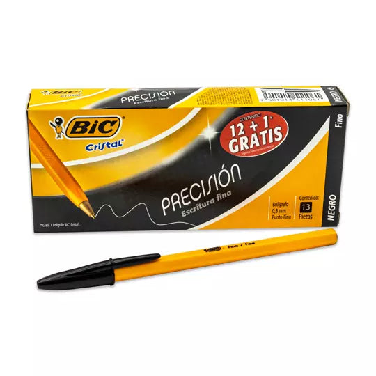 Bolígrafo BIC cristal negro punto fino 0 .8 mm caja con 12 piezas