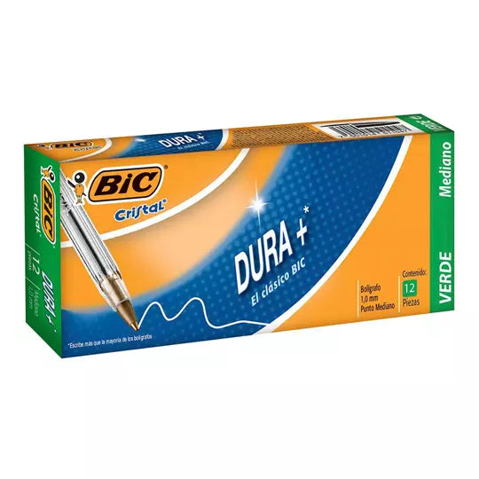 Bolígrafo BIC verde punto mediano 1.0 mm caja con 12 piezas
