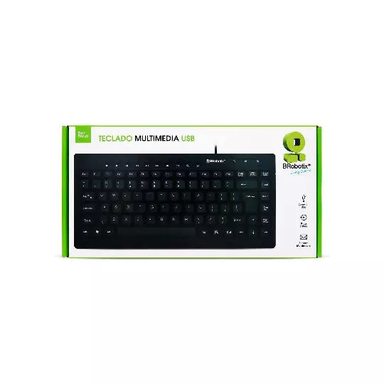 BROBOTIX TECLADO USB MINI MULTIMEDIA COLOR NEGRO - PC Escritorio Laptop Notebook