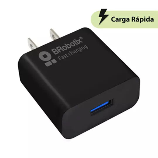 BROBOTIX CARGADOR USB 3.0 DE 18W, CARGA RÁPIDA, PUERTO TIPO USB -A HEMBRA, COLOR NEGRO, NO INCLUYE CABLE.