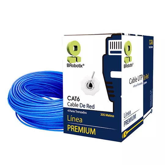 BROBOTIX BOBINA CAT6 PARA INTERIORES CCA UTP, COLOR AZUL, 305 METROS