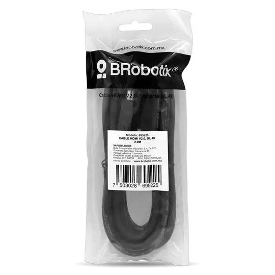 BROBOTIX CABLE HDMI DE 2 METROS, Version 2.0 - 4k - Conector HDMI Macho - Macho, Cable HDMI de Alta Velocidad - Pantalla TV Blu-Ray Consola de Juegos Video Audio Digital Notebook Laptop