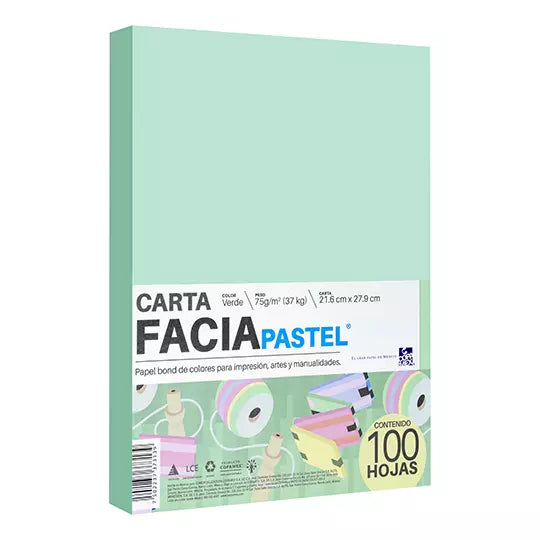 Paquetes de hojas de color Facia Pastel tamaño carta color verde 75gr 100 hojas
