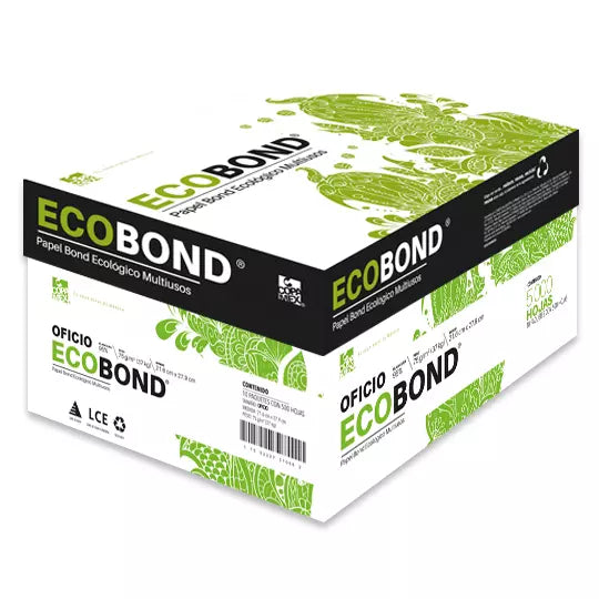 Caja de papel bond Ecológico Ecobond tam año oficio 95% de blancura 75gr.