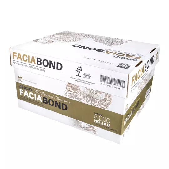 Caja de papel bond Facia tamaño oficio 9 9% de blancura 75gr.