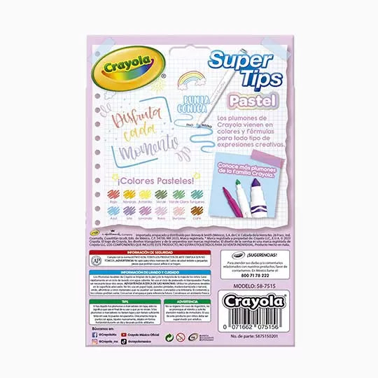 Marcadores Crayola lavables Super Tip Pa stel 12 colores
