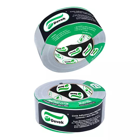 Cinta ducto Devek 48mm x 50 mts color pl ata, polietileno recubierto.