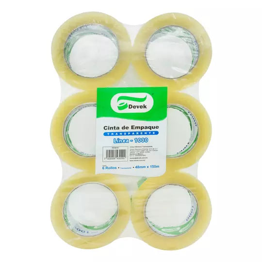 Cinta de empaque transparente Devek 48 m m x 150 m, transparente 6 pz