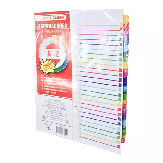Separadores Dietrix tamaño carta de la A - Z pestañas de color