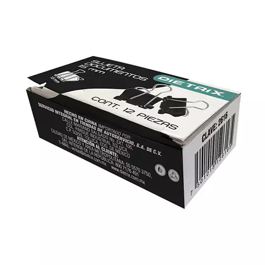 Sujeta documentos Dietrix 15 milimetros 1 blister 12 piezas negro blanco