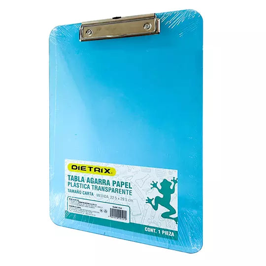 Tabla de plástico agarra papel DIETRIX t amaño carta, colores surtidos con regla