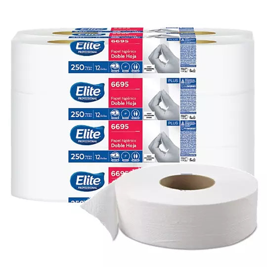 Papel Higiénico blanco Elite, caja con 1 2 rollos de 250 mts de largo