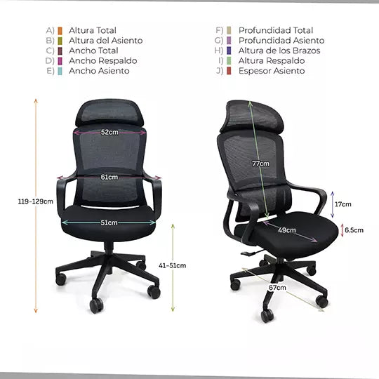 Silla directiva ERGO mod. Umbria con cab ecera y descansa brazos negro y gris