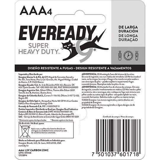 Pila EVEREADY AAA blister con 4 pilas .