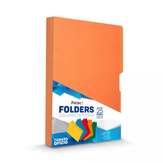 Folder de color intenso Fortec oficio co lor naranja ceja 1/2 caja con 25 pzas