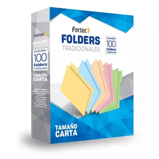 Folder manila Fortec carta color crema c eja 1/2 caja con 100 pzas