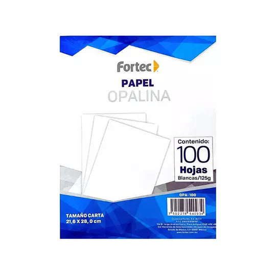 Papel opalina Fortec carta de 125 grs. p aquete con 100 hojas