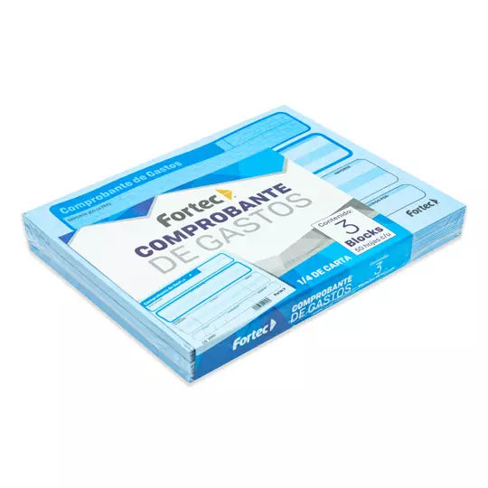 Comprobante de gastos Fortec 1/4 carta 3 blocks con 50 hojas cada uno