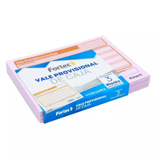 Vale de caja Fortec 1/4 carta 3 blocks c on 50 hojas cada uno