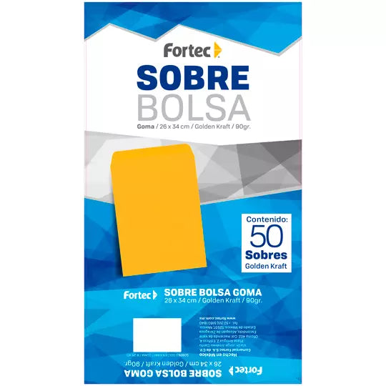 Sobre kraft engomado Fortec extra oficio caja con 50 piezas